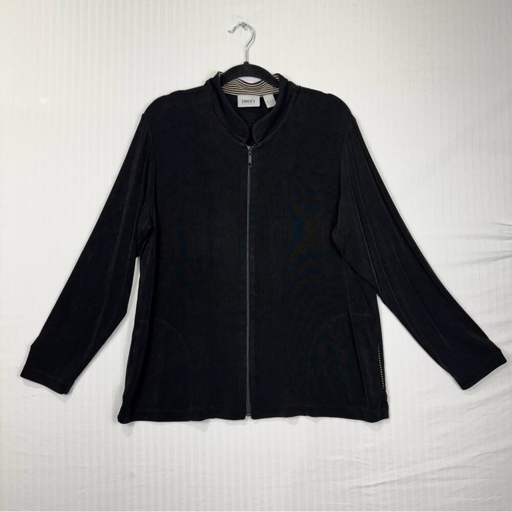 Chico’s Traveler’s Black Zip-Up Jacket Slinky Stretch Women’s Size 3/X-Large XL